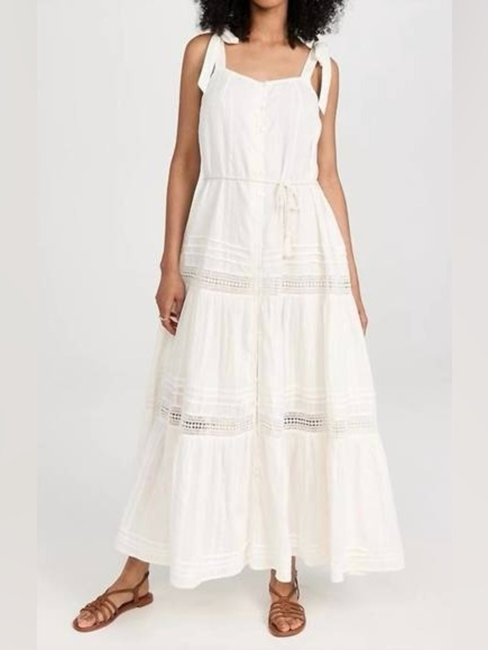CLEOBELLA Ambrosia Ankle Dress Ivory Off-White Cotton Boho Maxi Size XS